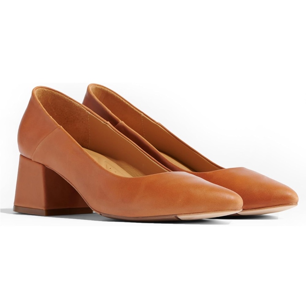 Elegant Tan Block Heel Pumps
